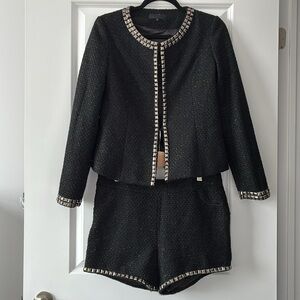 ICB Size 40 Matching Studded Collarless Jacket & Shorts Set - Black